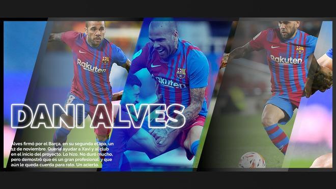 Alves firmó por el Barça, en su segunda etapa, un 12 de noviembre. Quería ayudar a Xavi y al club en el inicio del proyecto. Lo hizo. No duró mucho, pero demostró que es un gran profesional y que aún le queda cuerda para rato. Un acierto.