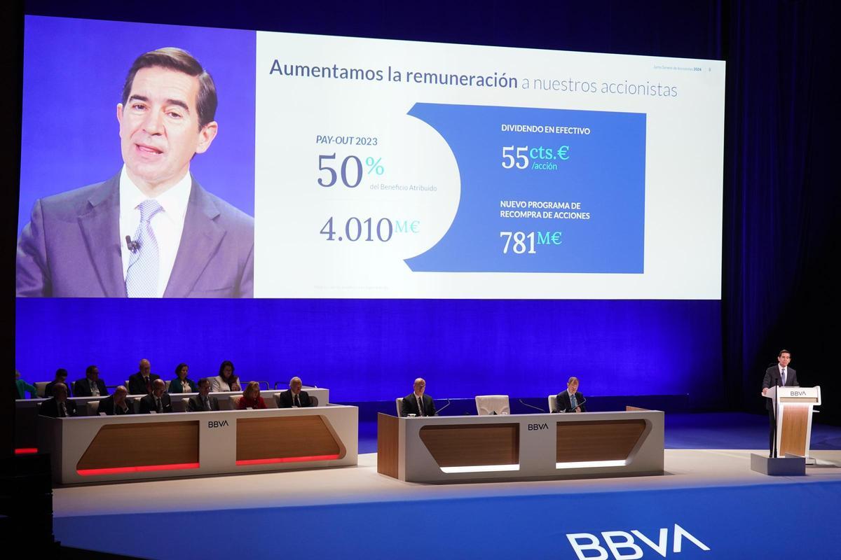 El presidente de BBVA, Carlos Torres Vila, en la junta de accionistas de BBVA.