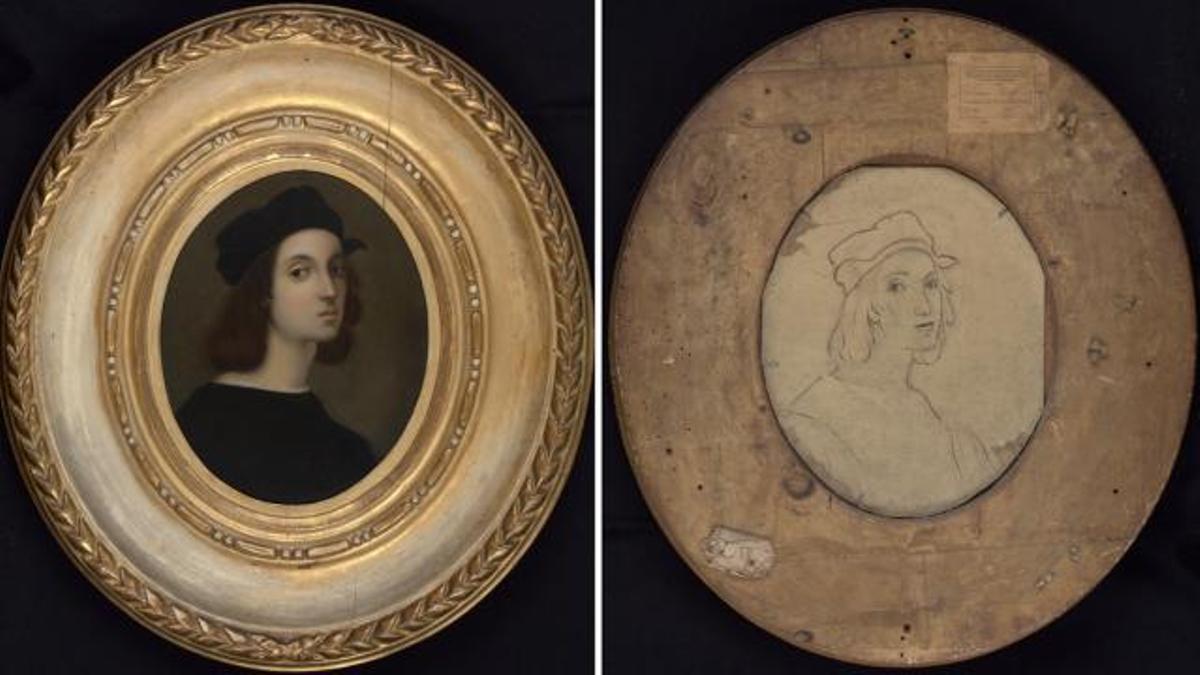 Anverso y reverso de la copia del retrato de Rafael incautada.