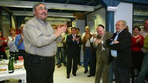 Antonio Franco, en su acto de despedida como director de EL PERIÓDICO DE CATALUNYA, el 9 de mayo de 2006, en la antigua sede central del diario, en la calle de Consell de Cent de Barcelona.