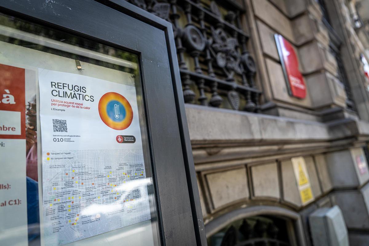 Un mapa de los refugios climáticos en un equipamiento de Barcelona, en 2024. Un mapa de los refugios climáticos en un equipamiento de Barcelona, en 2024.