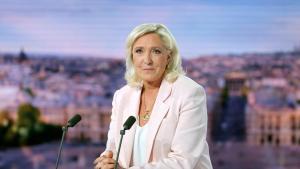 La líder de Agrupación Nacional, Marine Le Pen, durante una entrevista concedida este martes a TF1.