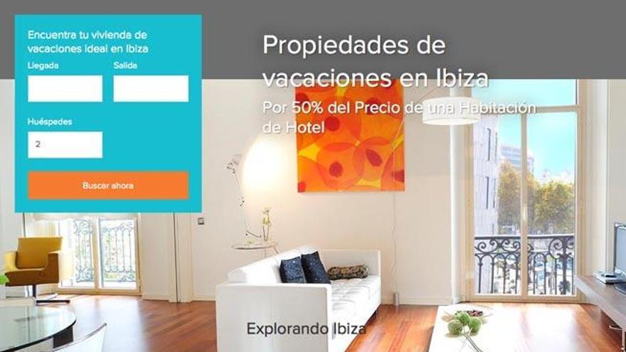 Portal de una web que ofrece alquileres para pasar las vacaciones en Ibiza.