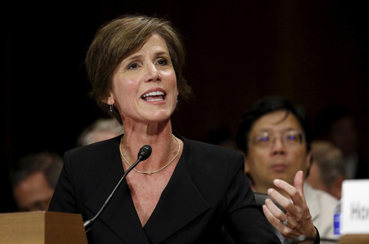 FILE PHOTO - U.S. Deputy Attorney General Sally Quillian Yates testifies during a Senate Judiciary Committee hearing on Going Dark: Encryption, Technology, and the Balance Between Public Safety and Privacy in Washington July 8,  2015. REUTERS/Kevin Lamarque/File Photo