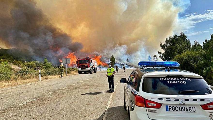 La humareda causada por el fuego al pie de la N-525.