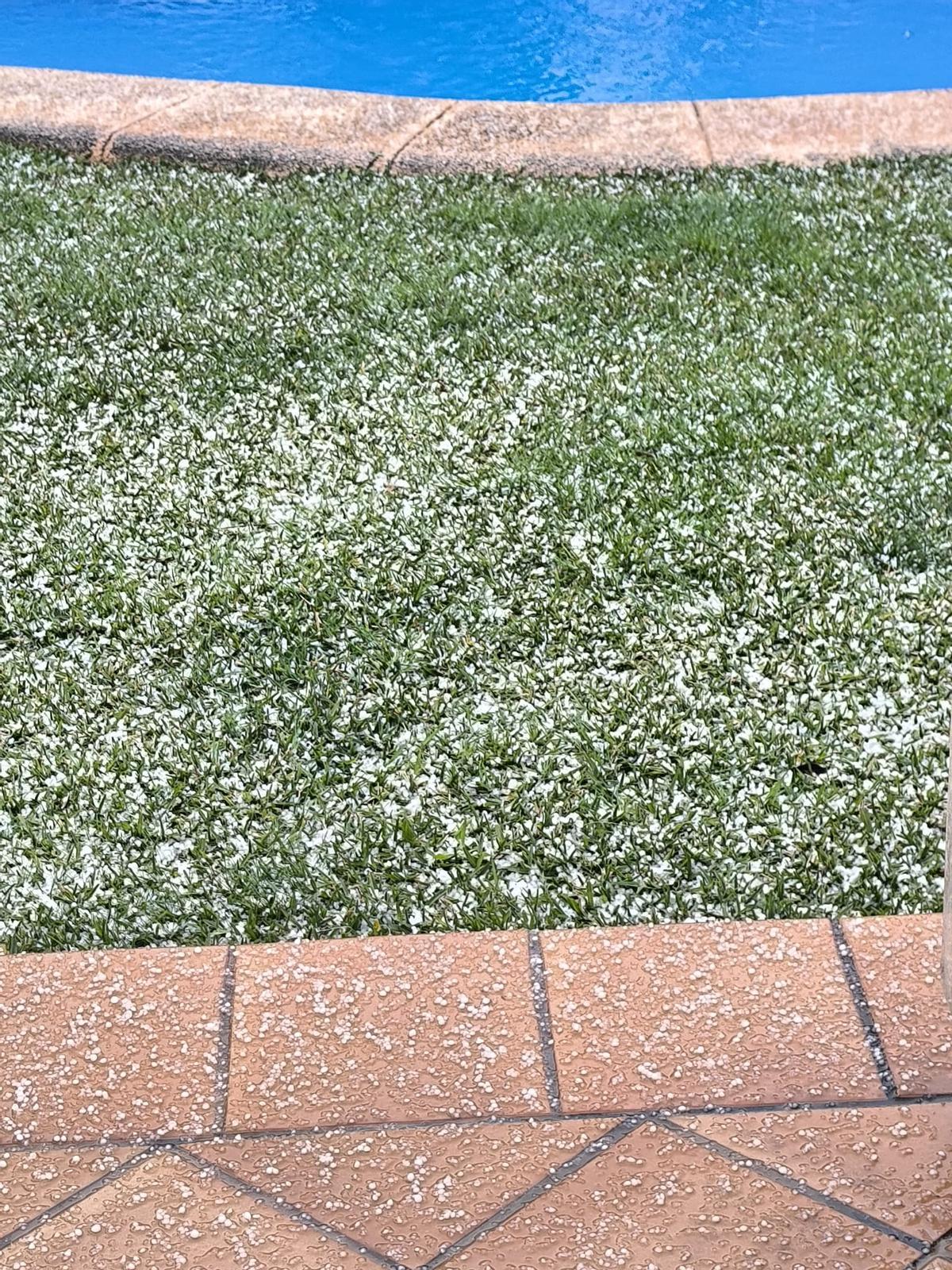 No era nieve, era granizo: un jardín alfombrado de pedrisco