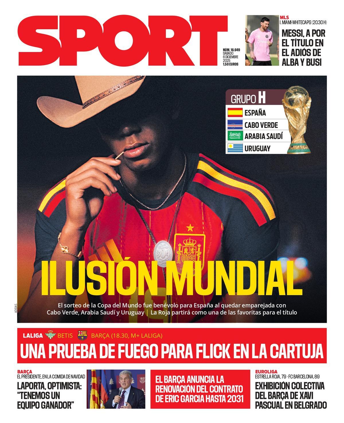 Esta es la portada de SPORT de hoy sábado, 6 de diciembre de 2025