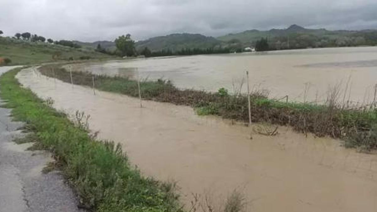 Situación de desbordamiento del río Guadiaro a su paso por Jimena de la Frontera.