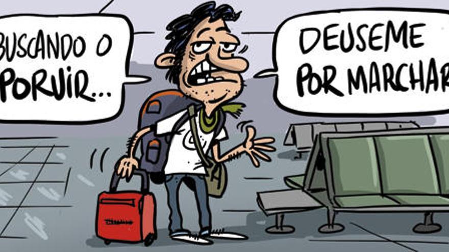 Viñeta de O Bichero sobre emigración juvenil. // LUIS DAVILA