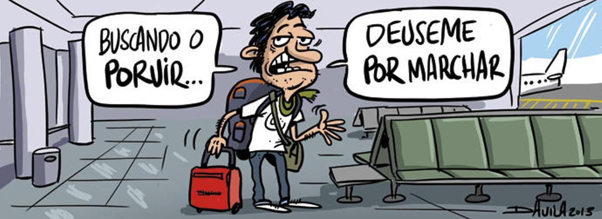 Viñeta de O Bichero sobre emigración juvenil. // LUIS DAVILA