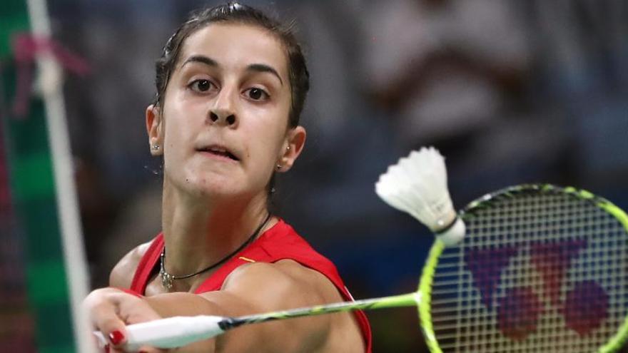 Carolina Marín, durante un partido de bádminton.