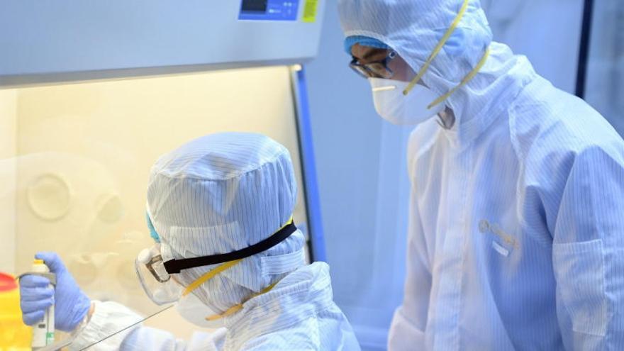 Dos personas investigan sobre el coronavirus.