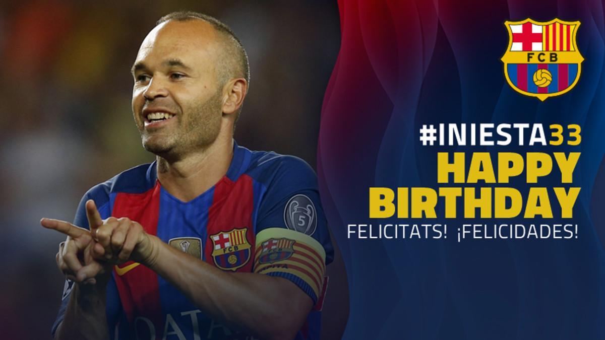 El Barça felicitó a Andrés Iniesta su 33 cumpleaños a través de las redes sociales