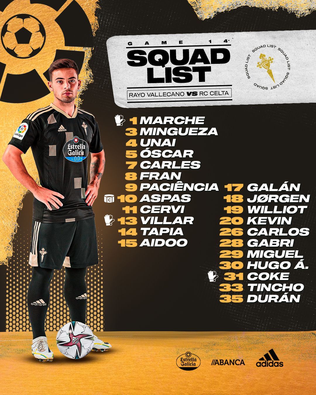 Aspas está entre los convocados para Vallecas, aunque es duda.