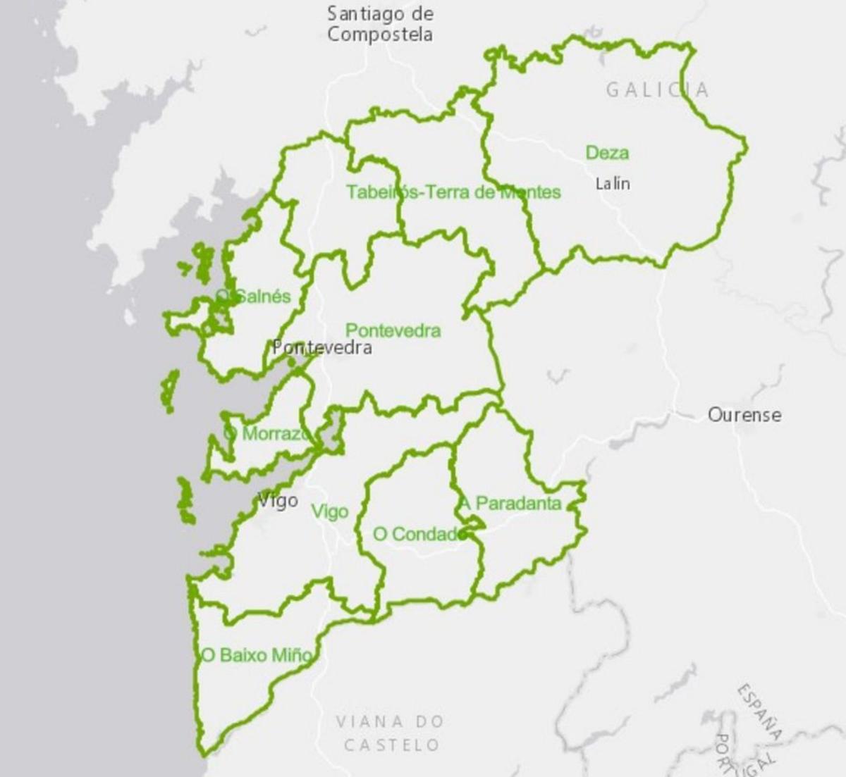 Distintos mapas comarcales en las administraciones | DEPUTACIÓN DE PONTEVEDRA