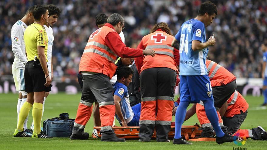 Juankar, tras lesionarse en el Bernabéu.