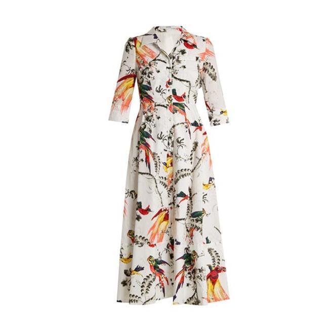 Vestido largo midi estampado tropical, Erdem