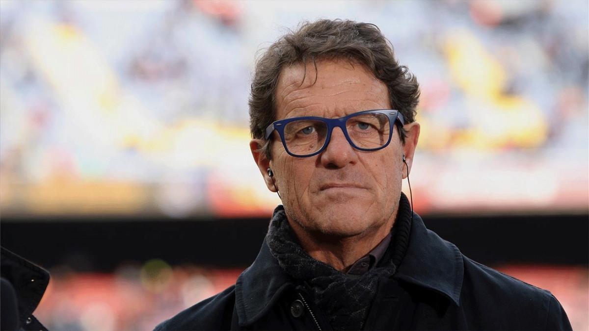 Fabio Capello en el Camp Nou durante la retransmisión de una televisión italiana