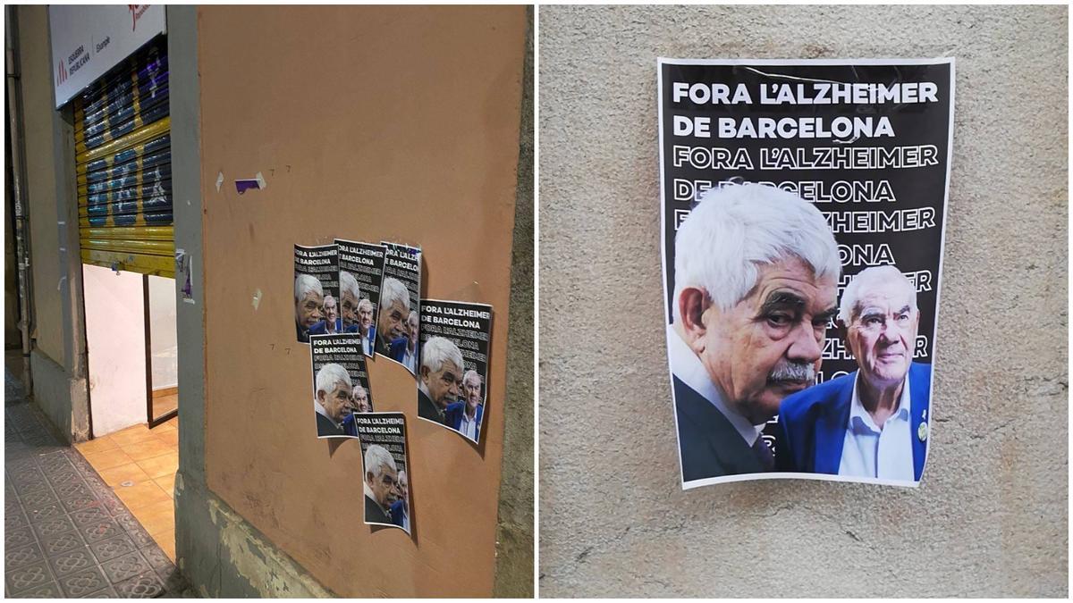 Carteles contra Pasqual y Ernest Maragall burlándose del Alzhéimer del exalcalde, en el exterior de dos sedes de ERC