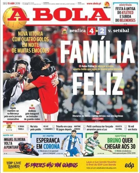 Portada A BOLA lunes 15 de abril de 2019.