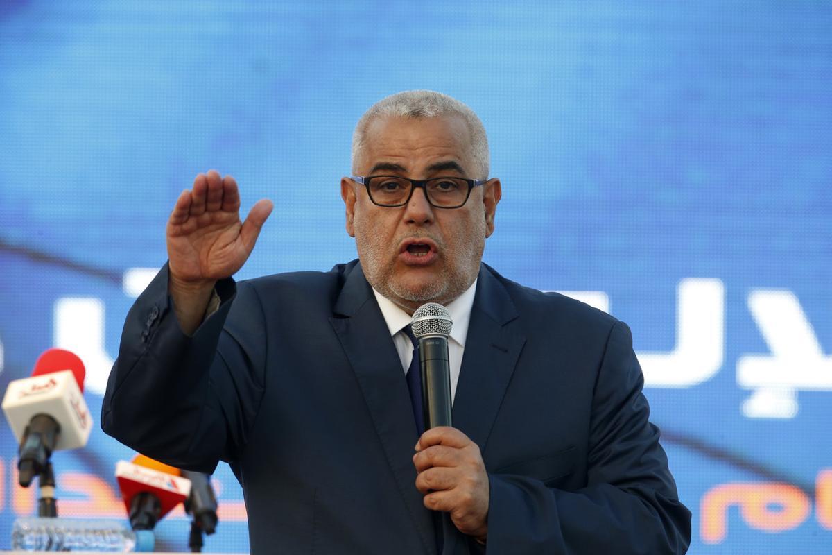 FILE - In this Oct.6, 2016 file photo, Abdelilah Benkirane, Moroccan Prime Minister and leader of the Islamist Justice and Development Party, known as the PJD, speaks during a campaign rally in Sale near Rabat, Morocco. In a highly unusual move, Morocco’s king ousted Benkirane in an effort to settle a five-month deadlock over forming a new government. (AP Photo/Abdeljalil Bounhar, File)