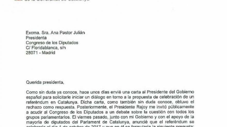 Puigdemont envía la carta a Ana Pastor para intervenir en el Congreso