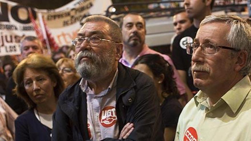 Toxo y Méndez, en una concentración contra la reforma laboral.