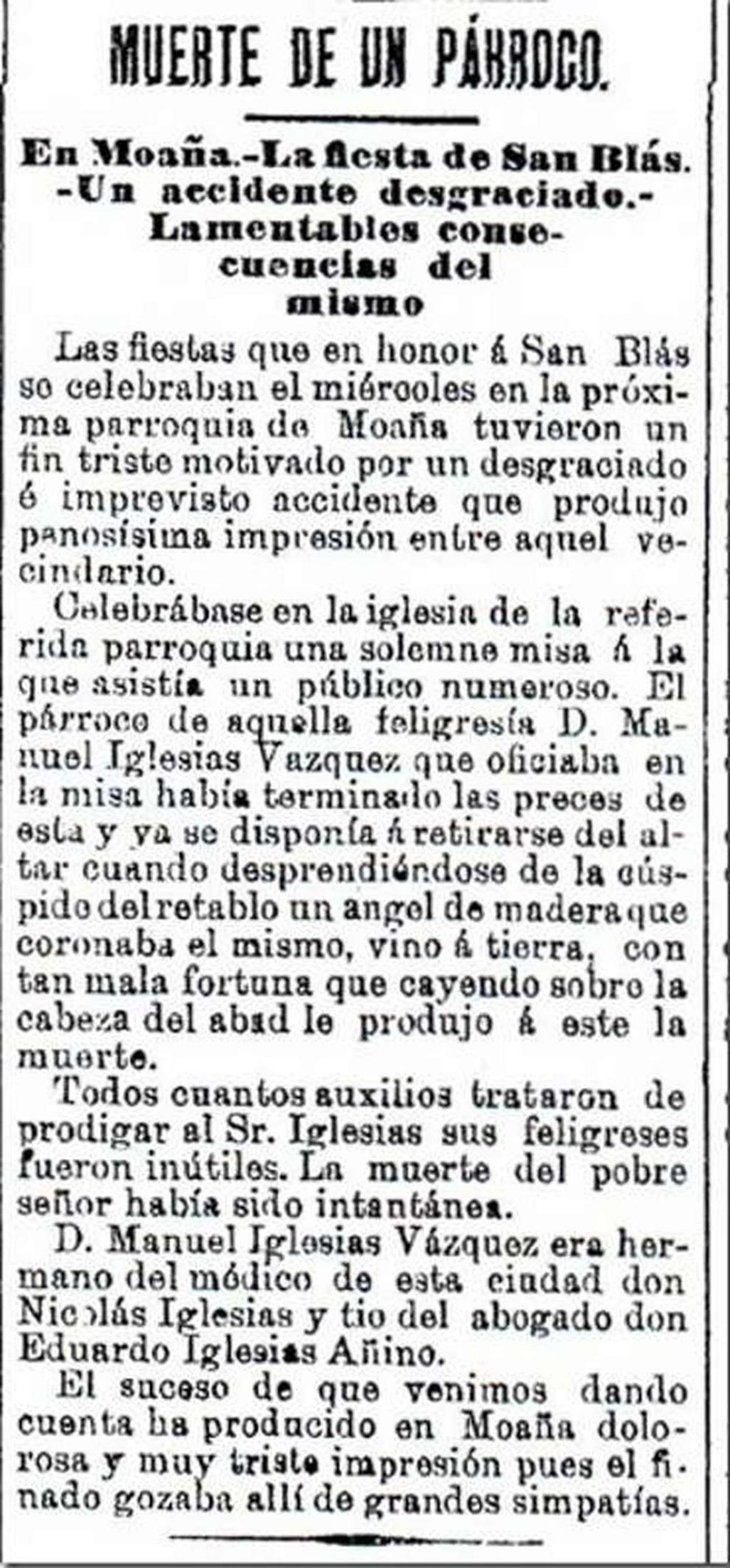 A tráxica morte dun párroco de Moaña