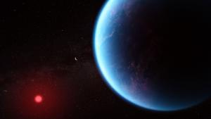 Representación artística del planeta K2-18 b, que sería el primer mundo oceánico confirmado oficialmente.