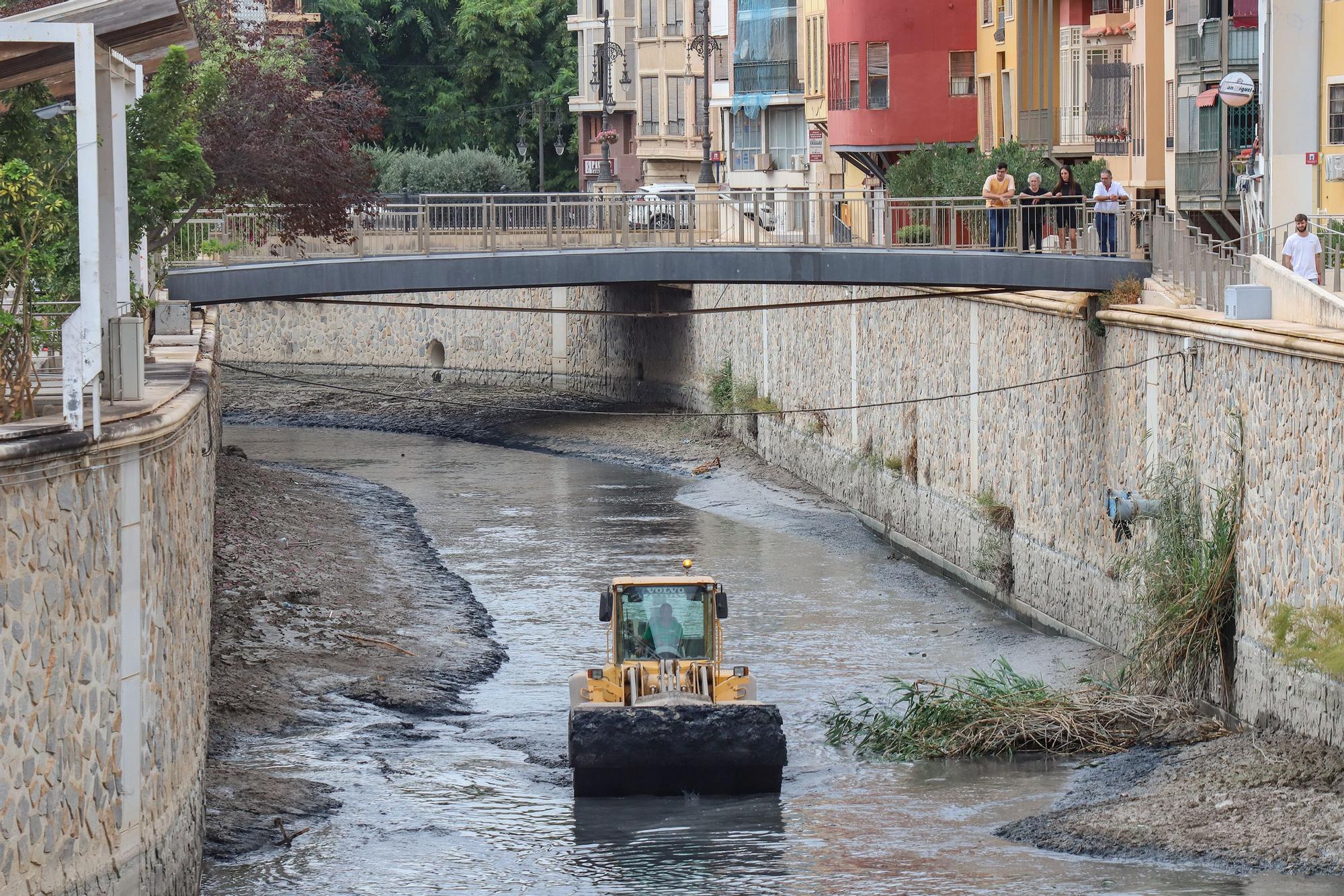 Así está el cauce del río Segura a su paso por Orihuela para retirar la acumulación de lodos