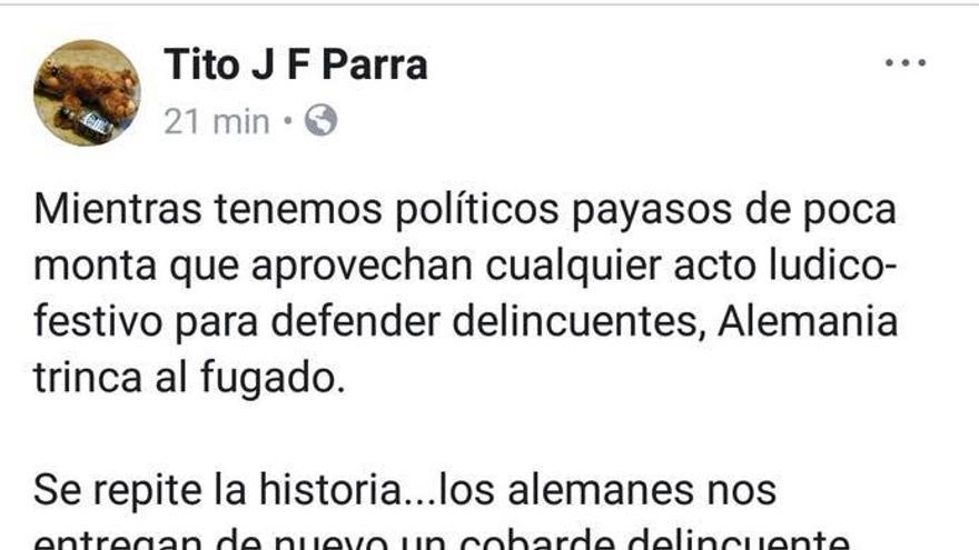 Post de José Francisco Parra a les xarxes