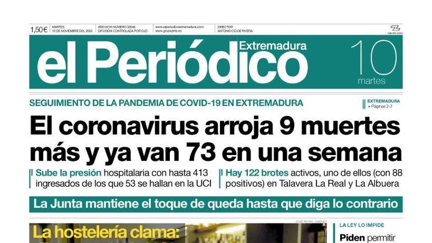 Esta es la portada de EL PERIÓDICO EXTREMADURA correspondiente al día 10 de noviembre del 2020