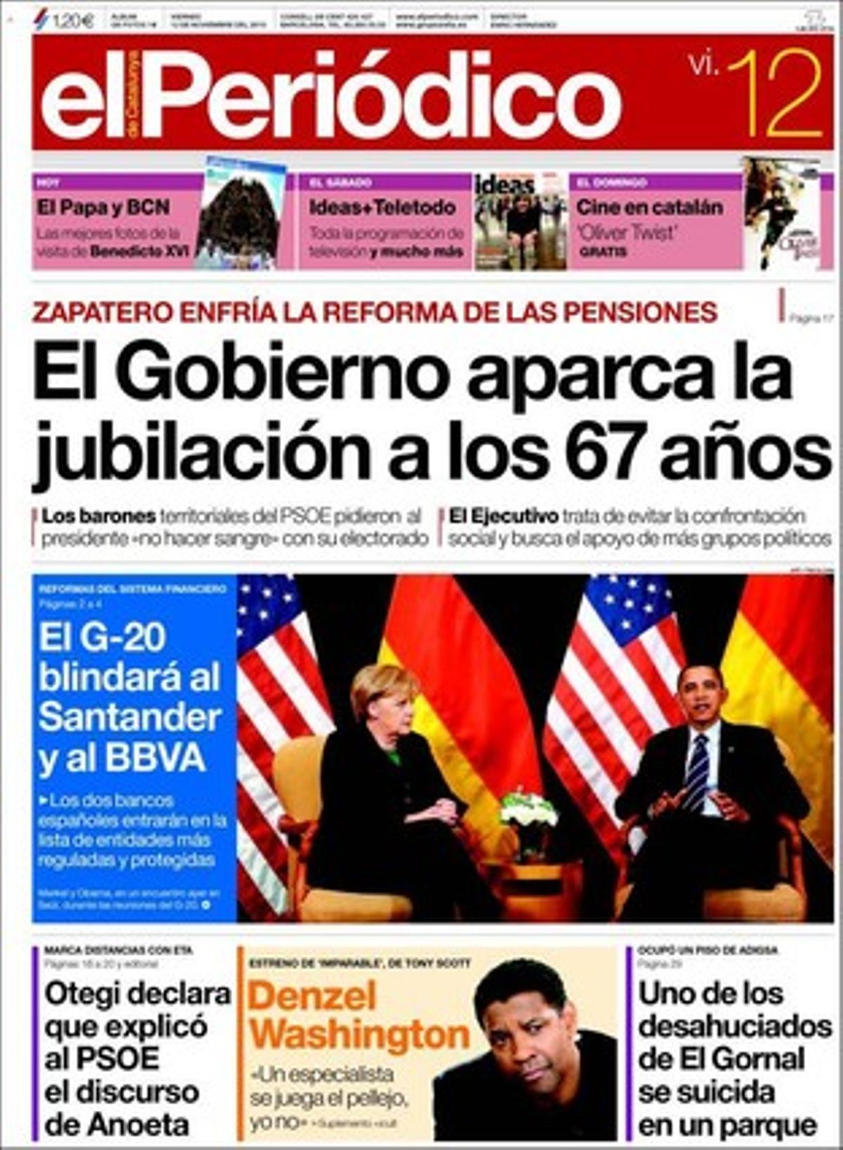 EL PERIÓDICO estrena avui el quadern de les eleccions amb una caricatura de Miquel Ferreres a la portada i la notícia que el Govern endarrereix el codi ètic dels Mossos. A més de les notícies que porta a la portada del cos central, el diari també destaca a dins que els dislèxics demanen un examen de selectivitat que no els discrimini; que els professors faran colònies després la marxa enrere d’Ernest Maragall amb la jornada intensiva del juny, i que Red Bull ja no amaga les seves cartes i es decideix per Webber. El suplement ’+icult’ dissecciona l’oferta cultural del cap de setmana.