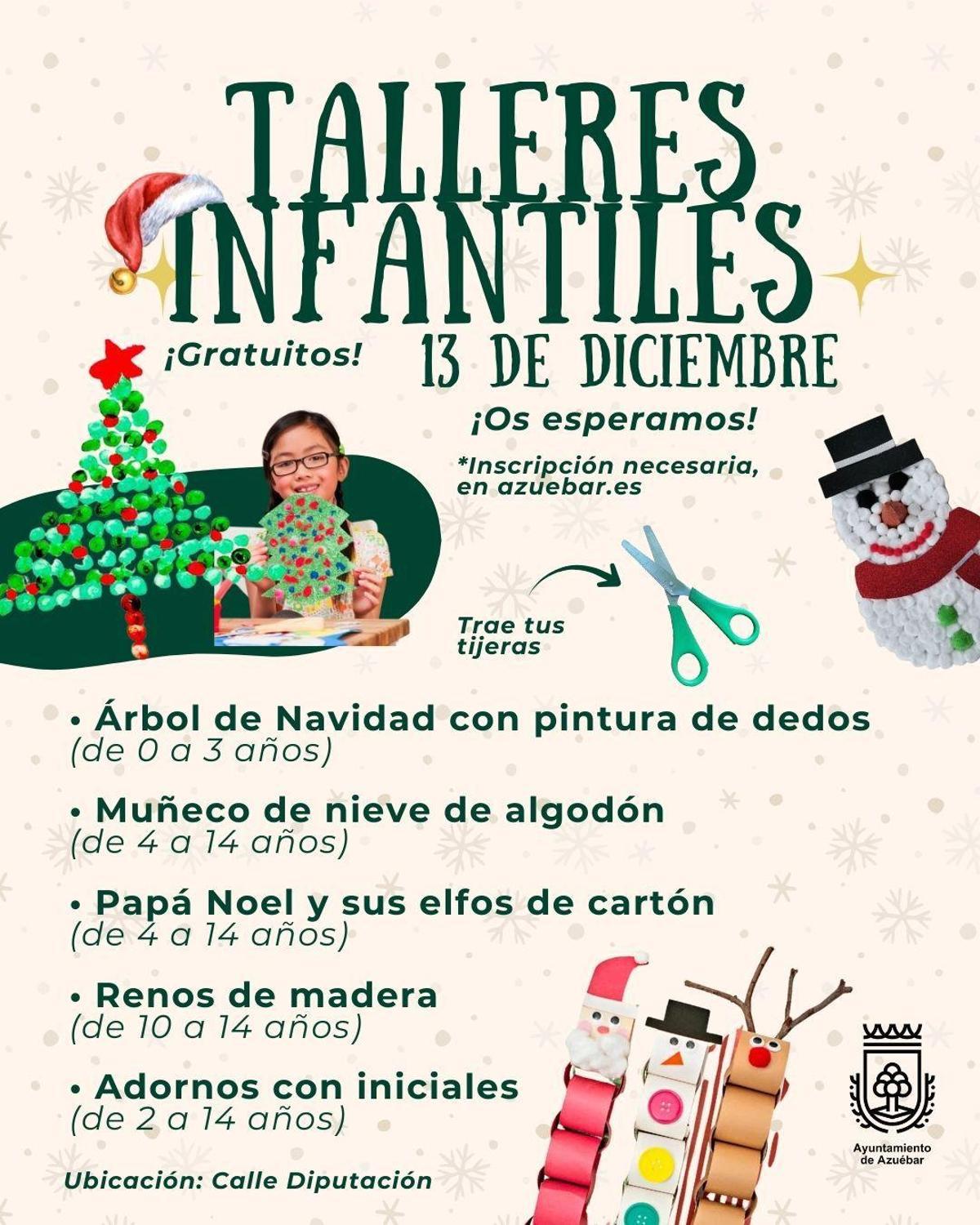 Cartel con los talleres infantiles que incluye la programación.