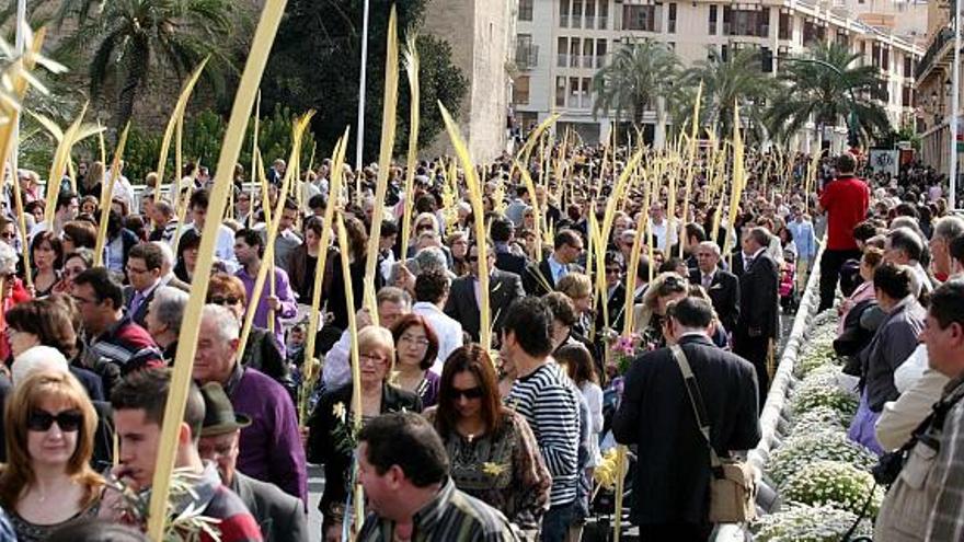 Miles de ilicitanos y visitantes de otras localidades participaron en la procesión del Domingo de Ramos y otros muchos abarrotaron las calles del recorrido.