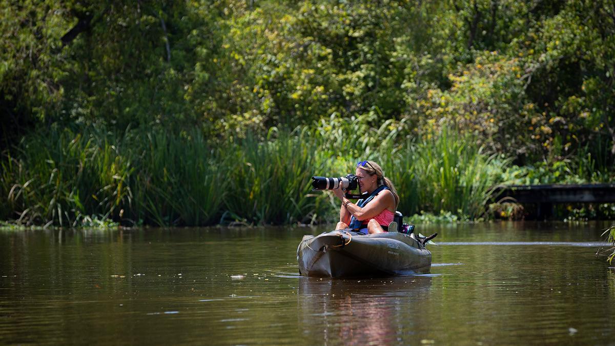 El kayak es una de las mejores formas de entrar en los canales y bosques inundados de Luisiana.