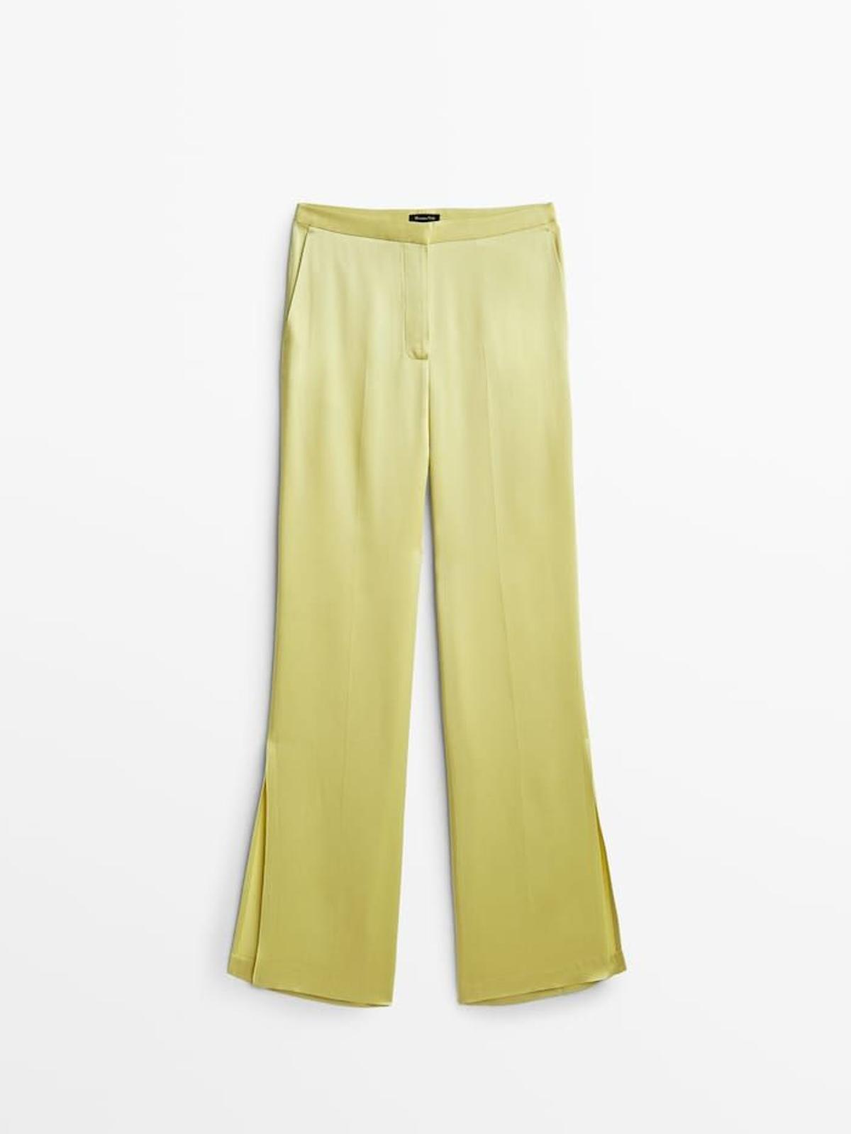 Pantalón satinado en color lima de Massimo Dutti