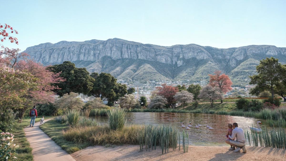 El lago y, al fondo, el Montgó