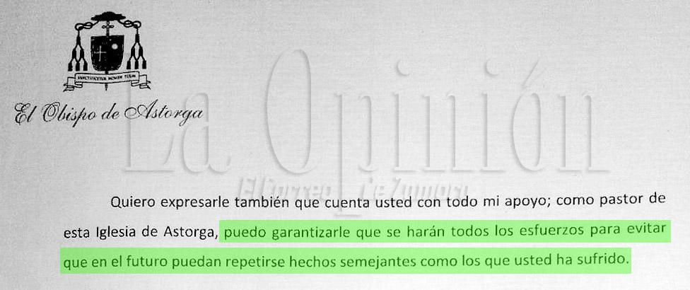 Carta del obispo asturiano de Astorga, Juan Antonio Menéndez, a la víctima de abusos sexuales.