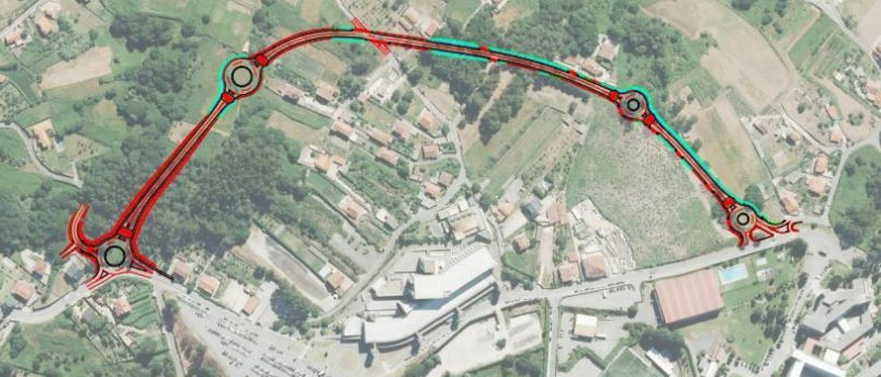 Trazado diseñado para el vial perimetral del futuro Gran Montecelo, por la vertiente opuesta a la entrada principal actual.