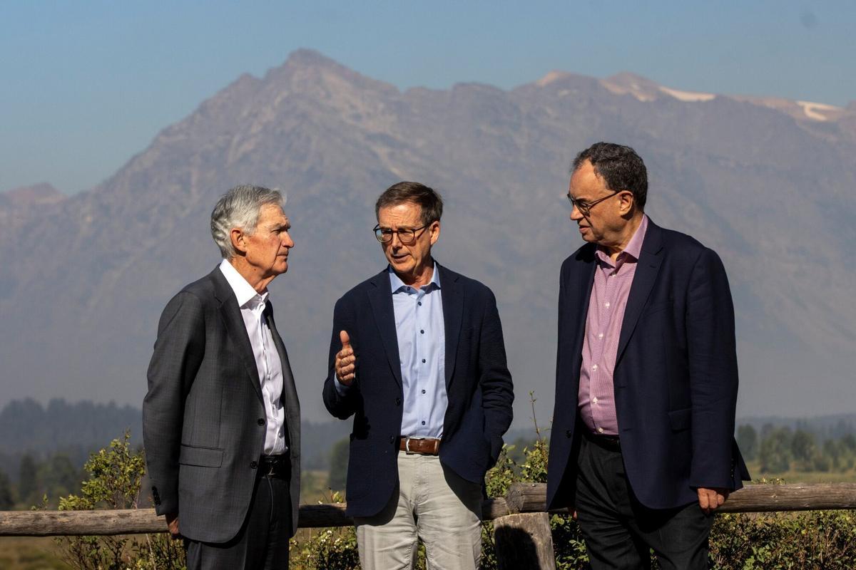 Los presidentes de los bancos centrales de EEUU, Canadá e Inglaterra en la reunión de este año en Jakson Hole (EEUU).