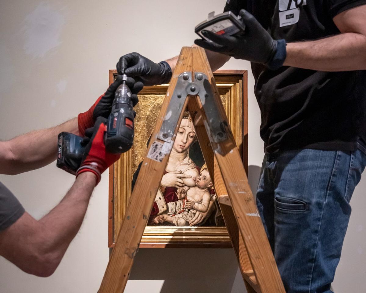 Trabajos de instalación de nuevas obras en el Museo de Bellas Artes.