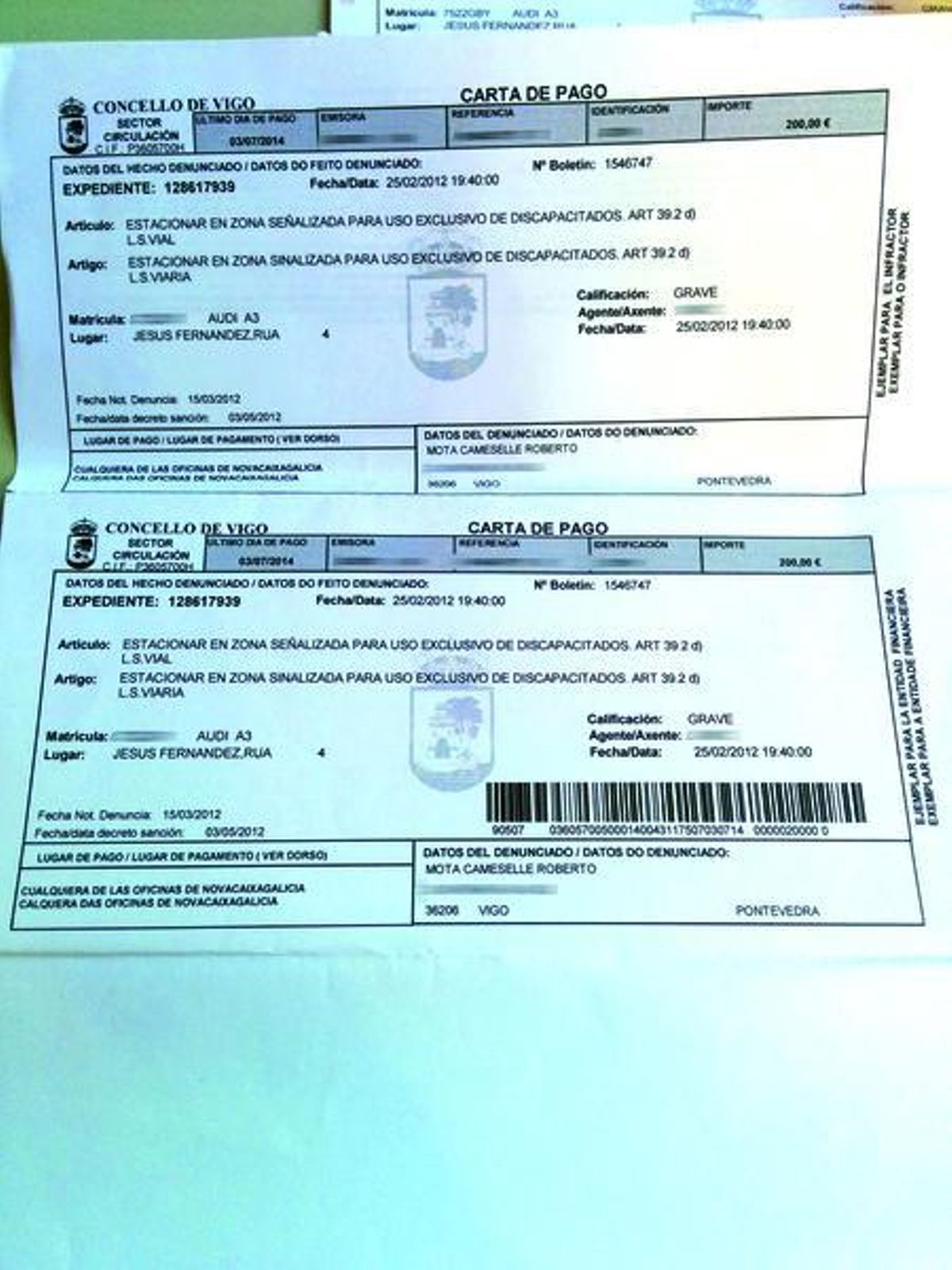 Multan a un discapacitado por aparcar en una de sus plazas y le rechazan un recurso de 2012