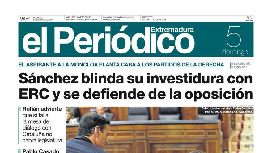 Esta es la portada de EL PERIÓDICO EXTREMADURA correspondiente al día 5 de enero del 2020