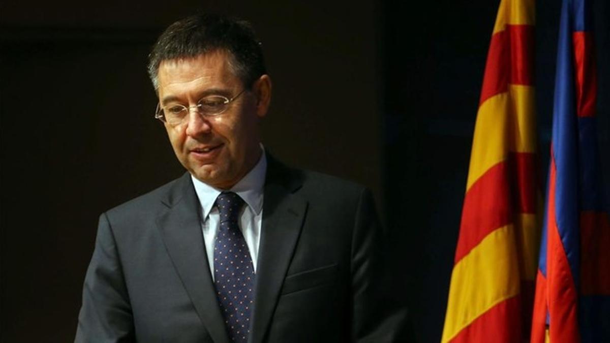 Josep Maria Bartomeu, en la sala de prensa del Camp Nou