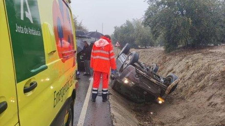 Imagen del coche en el interior de la cuneta.