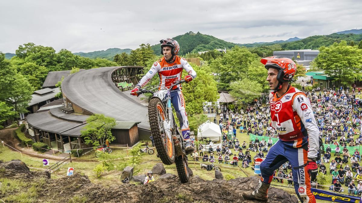 Toni Bou, negociant una de les complicades i concorregudes zones de Motegi