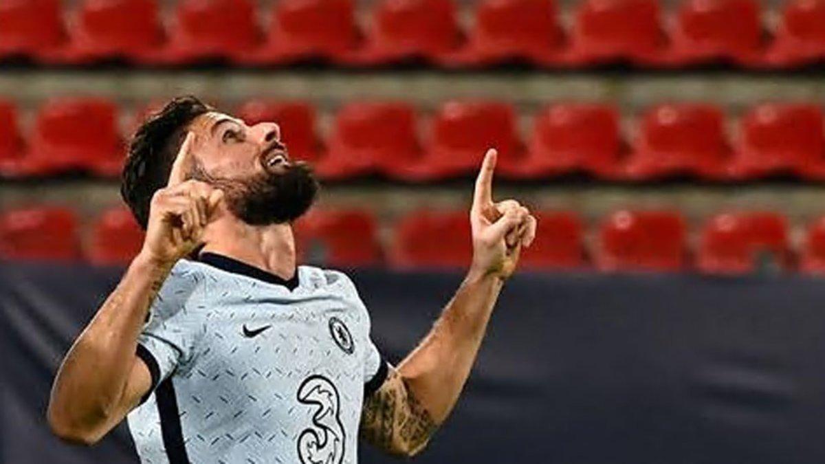 Giroud celebra su gol ante el Stade Rennais