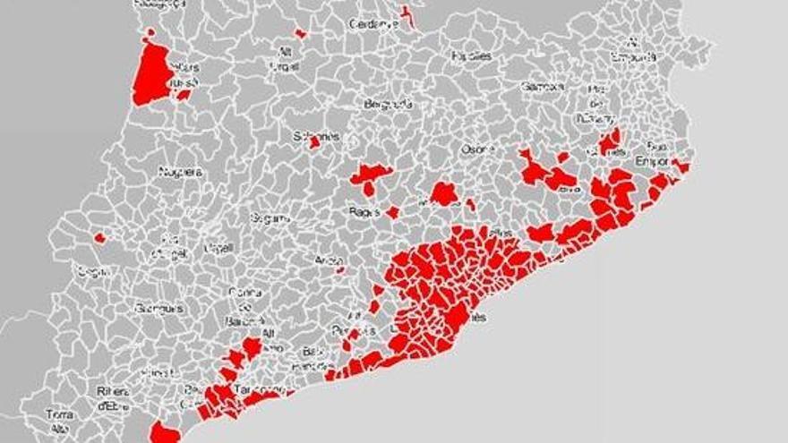 Mapa dels municipis afectats pel toc de queda que vol aplicar el Govern en una imatge elaborada