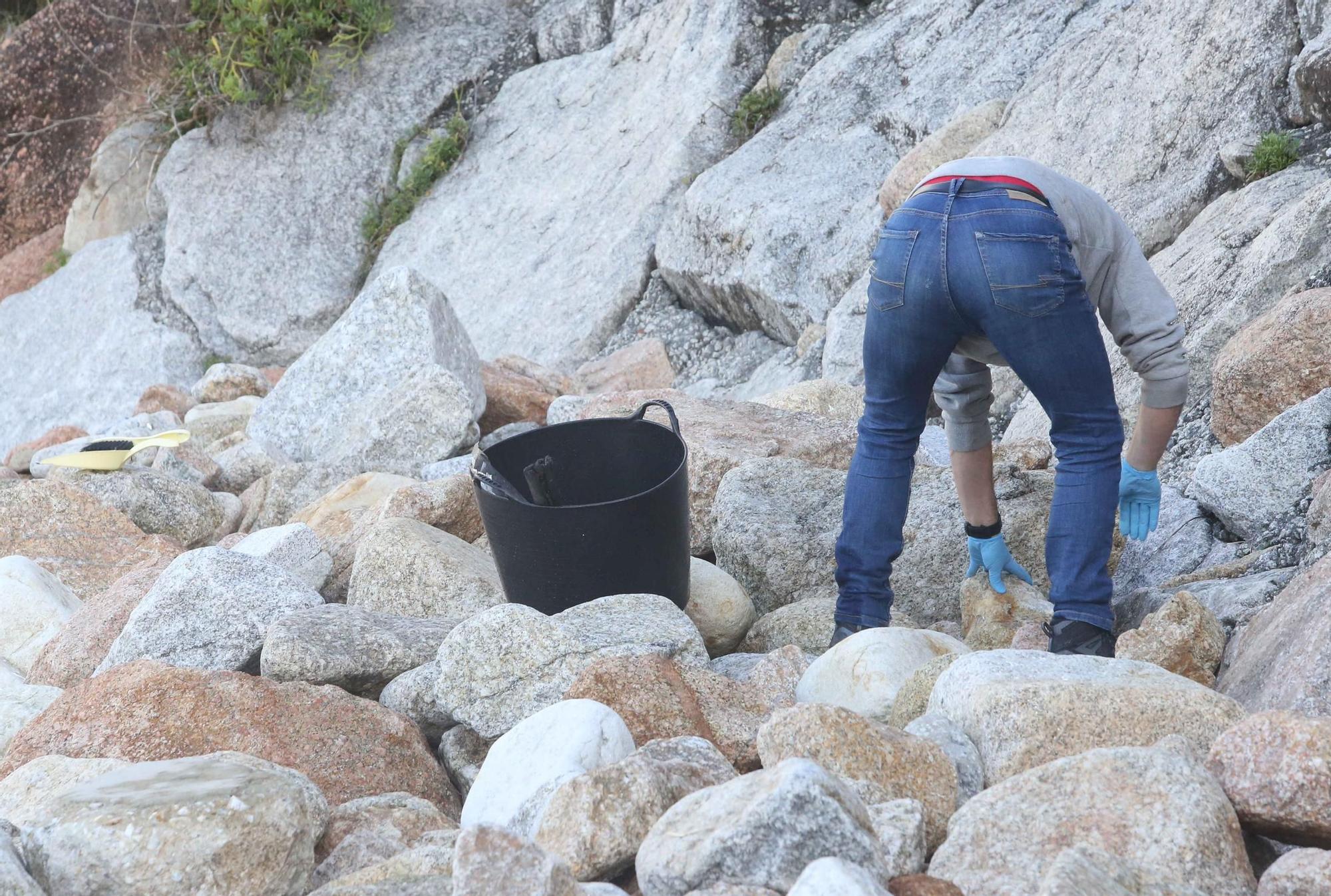 Recogida de pélets en la playa del Matadero